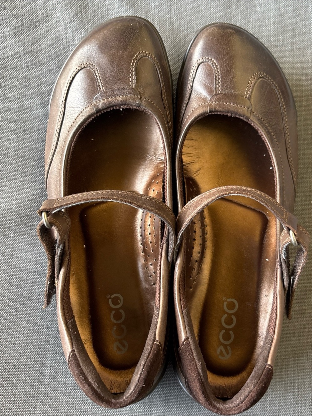 ECCO Life Mary Jane Brown Metallic Leather Comfort Shoes Women's EU 38 US 7